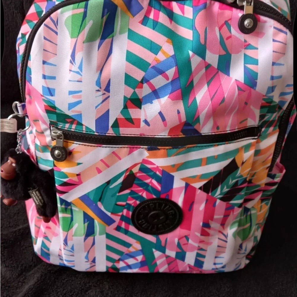 Kipling Chuwy Backpack Bookbag Tropical Patchwork Garden Book Bag Adjustable